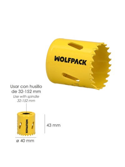 Corona Sierra Bimetal Ø 40 mm. Templado Termico, Base Reforzada. Corona Madera, Broca Agujeros Madera, Acero, Hierro, Plasticos