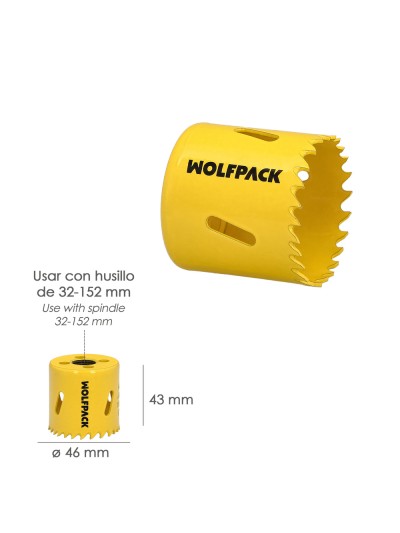 Corona Sierra Bimetal Ø 46 mm. Templado Termico, Base Reforzada. Corona Madera, Broca Agujeros Madera, Acero, Hierro, Plasticos