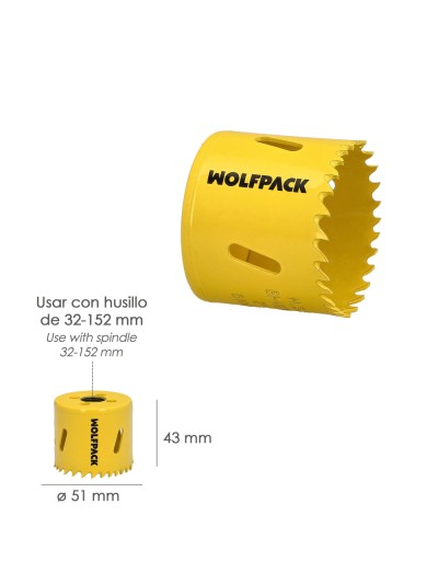 Corona Sierra Bimetal Ø 52 mm. Templado Termico, Base Reforzada. Corona Madera, Broca Agujeros Madera, Acero, Hierro, Plasticos