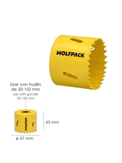 Corona Sierra Bimetal Ø 57 mm. Templado Termico, Base Reforzada. Corona Madera, Broca Agujeros Madera, Acero, Hierro, Plasticos