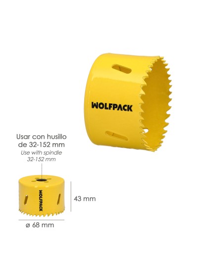 Corona Sierra Bimetal Ø 68 mm. Templado Termico, Base Reforzada. Corona Madera, Broca Agujeros Madera, Acero, Hierro, Plasticos