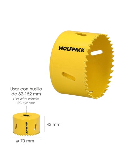 Corona Sierra Bimetal Ø 70 mm. Templado Termico, Base Reforzada. Corona Madera, Broca Agujeros Madera, Acero, Hierro, Plasticos
