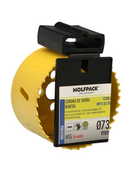 Corona Sierra Bimetal Ø 73 mm. Templado Termico, Base Reforzada. Corona Madera, Broca Agujeros Madera, Acero, Hierro, Plasticos