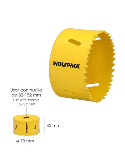 Corona Sierra Bimetal Ø 73 mm. Templado Termico, Base Reforzada. Corona Madera, Broca Agujeros Madera, Acero, Hierro, Plasticos
