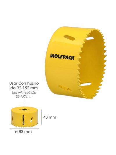 Corona Sierra Bimetal Ø 83 mm. Templado Termico, Base Reforzada. Corona Madera, Broca Agujeros Madera, Acero, Hierro, Plasticos