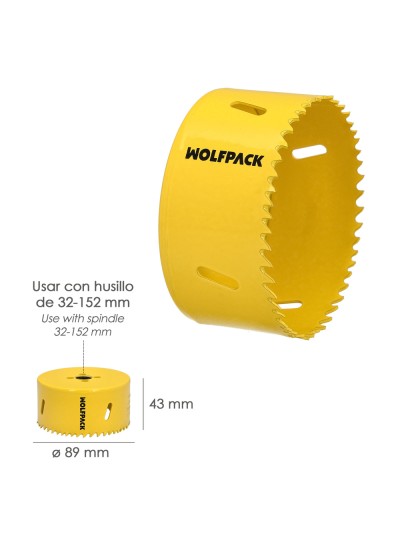 Corona Sierra Bimetal Ø 89 mm. Templado Termico, Base Reforzada. Corona Madera, Broca Agujeros Madera, Acero, Hierro, Plasticos