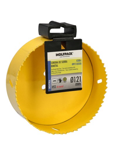 Corona Sierra Bimetal Ø 121 mm. Templado Termico, Base Reforzada. Corona Madera, Broca Agujeros Madera, Acero, Hierro, Plasticos