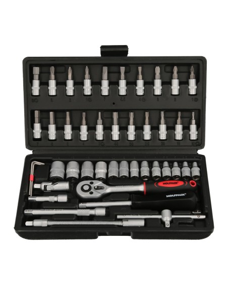 Juego Llaves De Vaso y Puntas 1/4" 46 Pzs. Con Apadtador. Cromo Vanadio, Kit Llave Combinada, Kit Carraca,