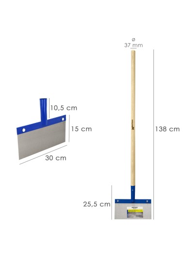 Rascador / Rasqueta Para Techos, Suelos, Paredes 300x150 mm. Con Mango Madera 1200 mm. Fabricado en Acero
