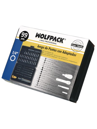 Juego Puntas con Destornillador 1/4" 99 Pzs. Con Apadtador. Cromo Vanadio, Kit Llave Combinada, Kit Carraca,