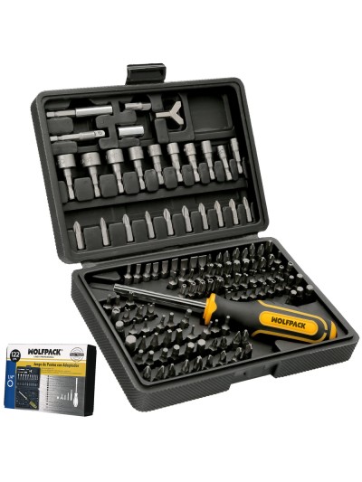 Juego Puntas con Destornillador 1/4" 122 Pzs. Con Apadtador. Cromo Vanadio, Kit Llave Combinada, Kit Carraca,