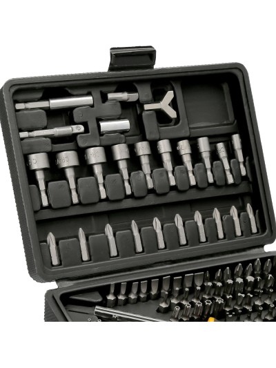Juego Puntas con Destornillador 1/4" 122 Pzs. Con Apadtador. Cromo Vanadio, Kit Llave Combinada, Kit Carraca,