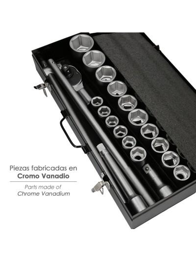 Juego Llaves De Vaso de Acero Cromo Vanadio con 21 Piezas 3/4" Plus  Con Maletin.