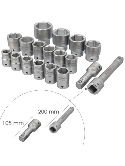 Juego Llaves De Vaso de Acero Cromo Vanadio con 21 Piezas 3/4" Plus  Con Maletin.
