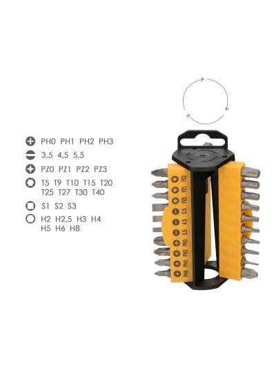 Juego De Puntas con Destornillador  1/4" 35 Piezas. Acero Cromo Vanadio, Kit Destorpuntas, Puntas Destornillador.