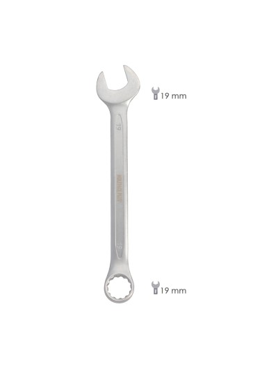 Llave Combinada Plus 19x19 Acero Cromo Vanadio DIN 3113. Llave Doble Boca, Llave Fija, Llave Estrella