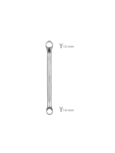 Llave Estrella Acodada Plus Acero Cromo Vanadio 14x15 DIN 838. Llave Doble Boca Acodada, Llave Fija Estrella Acodada
