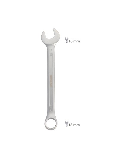 Llave Combinada Plus 18x18 Acero Cromo Vanadio DIN 3113. Llave Doble Boca, Llave Fija, Llave Estrella