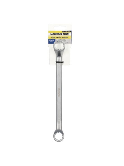 Llave Estrella Acodada Plus Acero Cromo Vanadio 20x22 DIN 838. Llave Doble Boca Acodada, Llave Fija Estrella Acodada