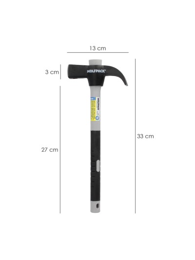 Martillo Uña Mango Fibra Vidrio Mango Fibra Vidrio Con Empuñadura Antideslizante. 600 Gramos 33 cm.