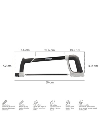 Arco Sierra Acero Con Doble Empuñadura Engomada, Angulo Corte Ajustable. Corta Acero, Aluminio, Madera, Plastico, Cobre