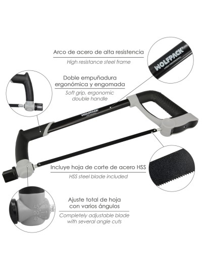 Arco Sierra Acero Con Doble Empuñadura Engomada, Angulo Corte Ajustable. Corta Acero, Aluminio, Madera, Plastico, Cobre