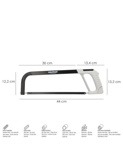 Arco Sierra Acero Con Empuñadura de Aluminio Angulo Corte Ajustable. Corta Acero, Aluminio, Madera, Plastico, Cobre