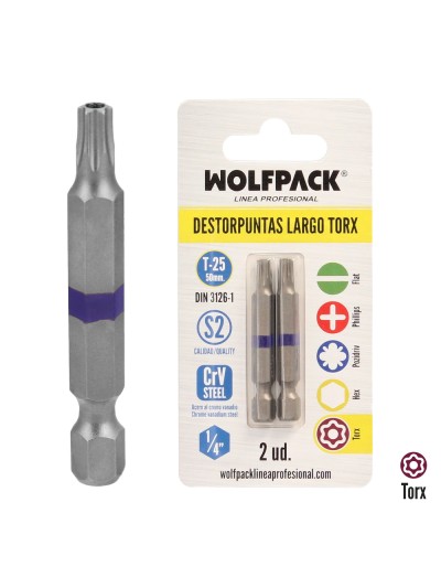 Puntas Largas Destornillador Torx T25 (2 Piezas). Acero S2 al Cromo Vanadio. Puntas Hexagonales, Destorpuntas,