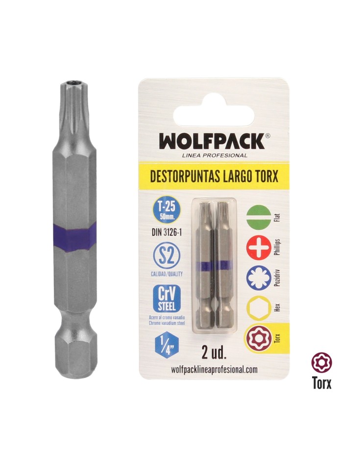 Puntas Largas Destornillador Torx T25 (2 Piezas). Acero S2 al Cromo Vanadio. Puntas Hexagonales, Destorpuntas,