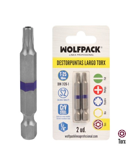 Puntas Largas Destornillador Torx T25 (2 Piezas). Acero S2 al Cromo Vanadio. Puntas Hexagonales, Destorpuntas,