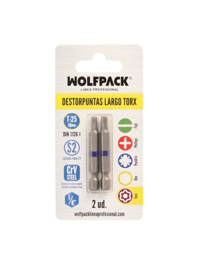 Puntas Largas Destornillador Torx T25 (2 Piezas). Acero S2 al Cromo Vanadio. Puntas Hexagonales, Destorpuntas,