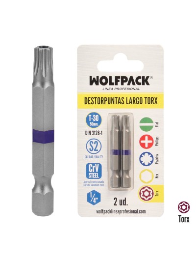 Puntas Largas Destornillador Torx T30 (2 Piezas). Acero S2 al Cromo Vanadio. Puntas Hexagonales, Destorpuntas,