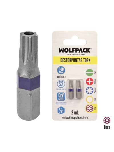 Puntas Destornillador Torx 30 Inviolable (2 Piezas). Acero S2 al Cromo Vanadio. Puntas Hexagonales, Destorpuntas,