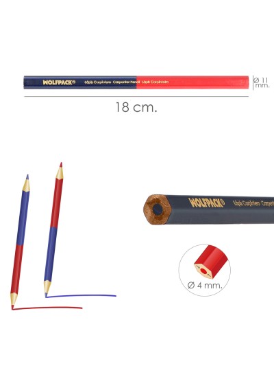Lapiz Carpintero Bicolor 18 cm. (12 Unidades) Lapiz Marcador, Lapiz Carpinteria, Marcador Obra Colo Rojo / Azul