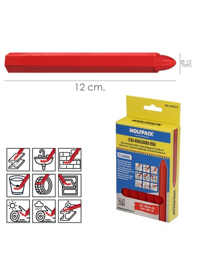 Cera Marcadora Roja (Caja 12 Piezas)  Cera Trazadora, Marcador Industrial, Marcador Metal, Marcador Piedras