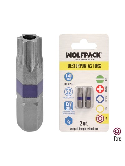 Puntas Destornillador Torx 40 Inviolable (2 Piezas). Acero S2 al Cromo Vanadio. Puntas Hexagonales, Destorpuntas,