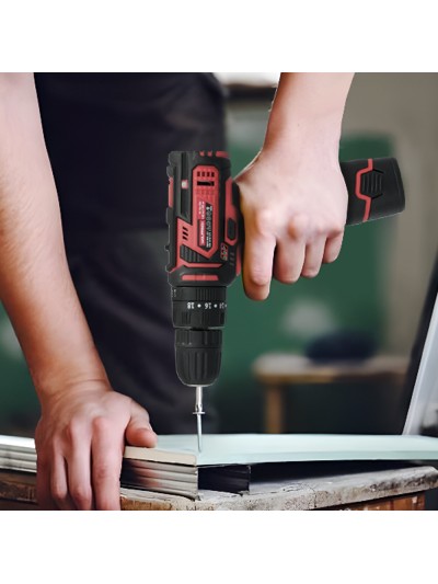 Taladro Atornillador 12 V. Con 2 Velocidades y Percutor. Bateria 1.300 mAh. Par Apriete 35 Nm.