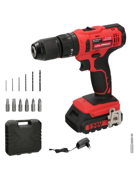 Taladro Atornillador 20 V. Con 2 Velocidades y Percutor. Bateria 2 Ah. Par Apriete 35 Nm.