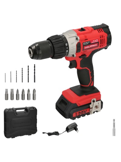 Taladro Atornillador 20 V. Con 2 Velocidades y Percutor. Bateria 2 Ah. Par Apriete 50 Nm.