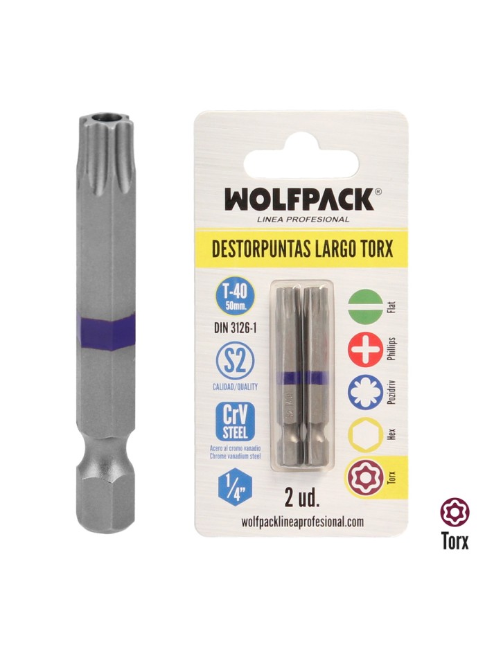 Puntas Largas Destornillador Torx T40 (2 Piezas). Acero S2 al Cromo Vanadio. Puntas Hexagonales, Destorpuntas,