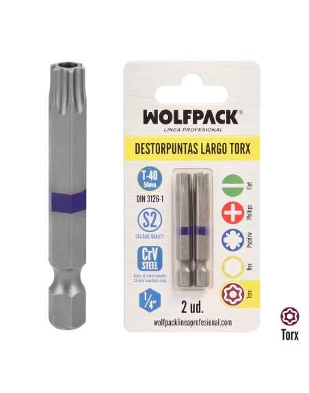 Puntas Largas Destornillador Torx T40 (2 Piezas). Acero S2 al Cromo Vanadio. Puntas Hexagonales, Destorpuntas,