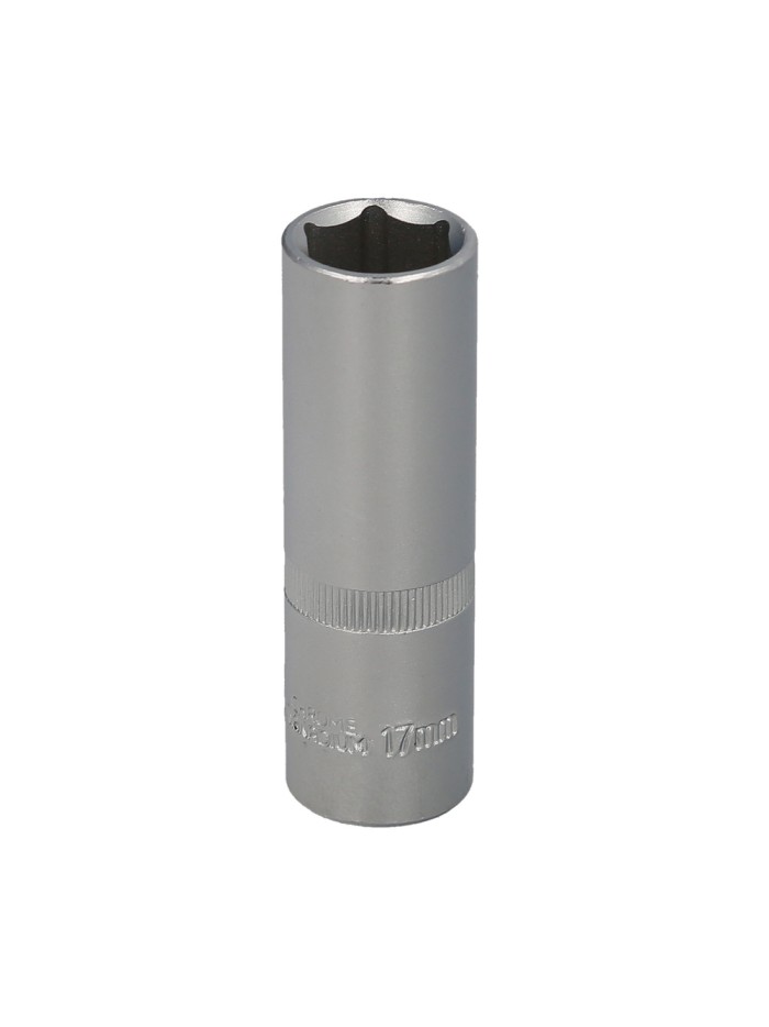 Llave Vaso 1/2" Hexagonal Larga 17 mm. Perfil de 6 caras. Acero Cromo Vanadio, Aristas Redondas