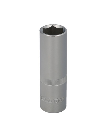 Llave Vaso 1/2" Hexagonal Larga 17 mm. Perfil de 6 caras. Acero Cromo Vanadio, Aristas Redondas