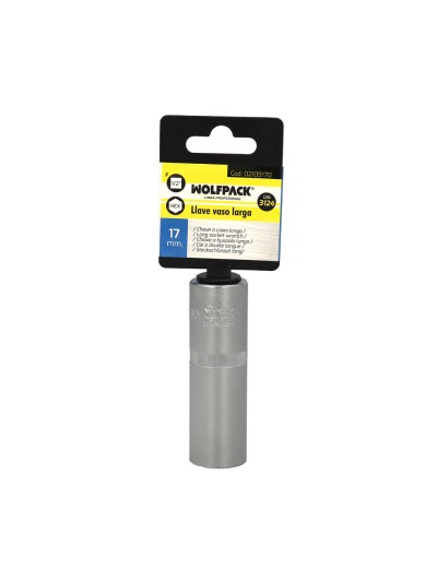 Llave Vaso 1/2" Hexagonal Larga 17 mm. Perfil de 6 caras. Acero Cromo Vanadio, Aristas Redondas