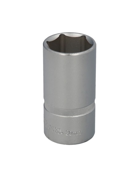 Llave Vaso 1/2" Hexagonal Larga 30 mm. Perfil de 6 caras. Acero Cromo Vanadio, Aristas Redondas