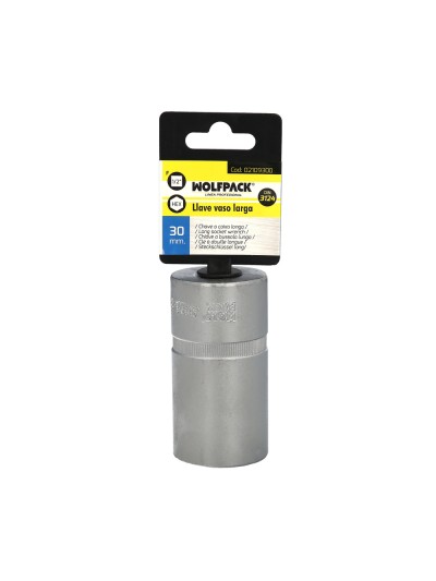 Llave Vaso 1/2" Hexagonal Larga 30 mm. Perfil de 6 caras. Acero Cromo Vanadio, Aristas Redondas