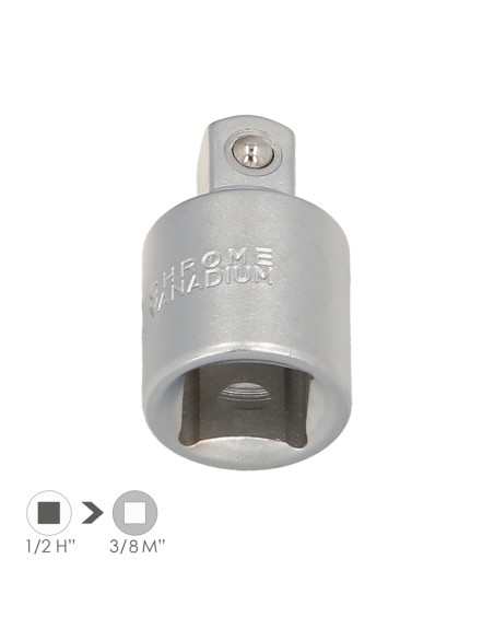 Adaptador Reductor  1/2" Hembra A 3/8" Macho Acero Cromo Vanadio, Aristas Redondas, Reductor Carraca,