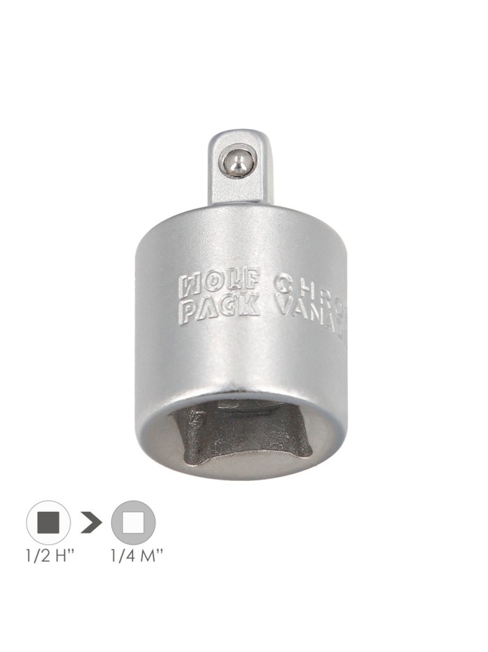 Adaptador Reductor  1/2" Hembra A 1/4" Macho. Acero Cromo Vanadio, Aristas Redondas, Reductor Carraca,