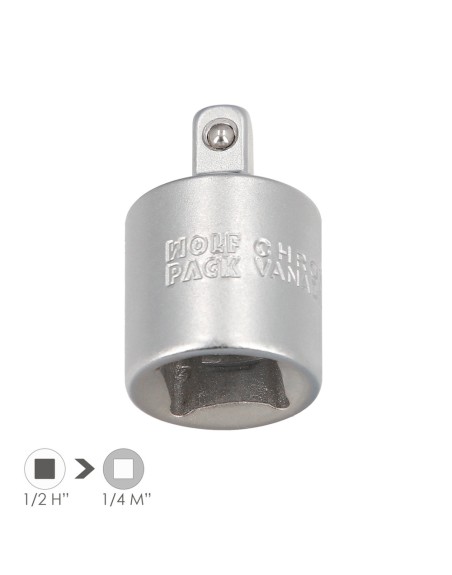 Adaptador Reductor  1/2" Hembra A 1/4" Macho. Acero Cromo Vanadio, Aristas Redondas, Reductor Carraca,