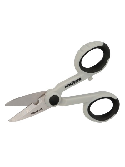 Tijeras Electricista 140 mm. Mango TPR No tension. Hojas Acero Inoxidable, Ergonomicas, Tijeras Cortar Cable, Pelacables